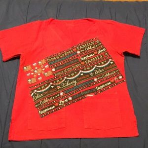 Women’s holiday scrub top Landau M 4th of July red